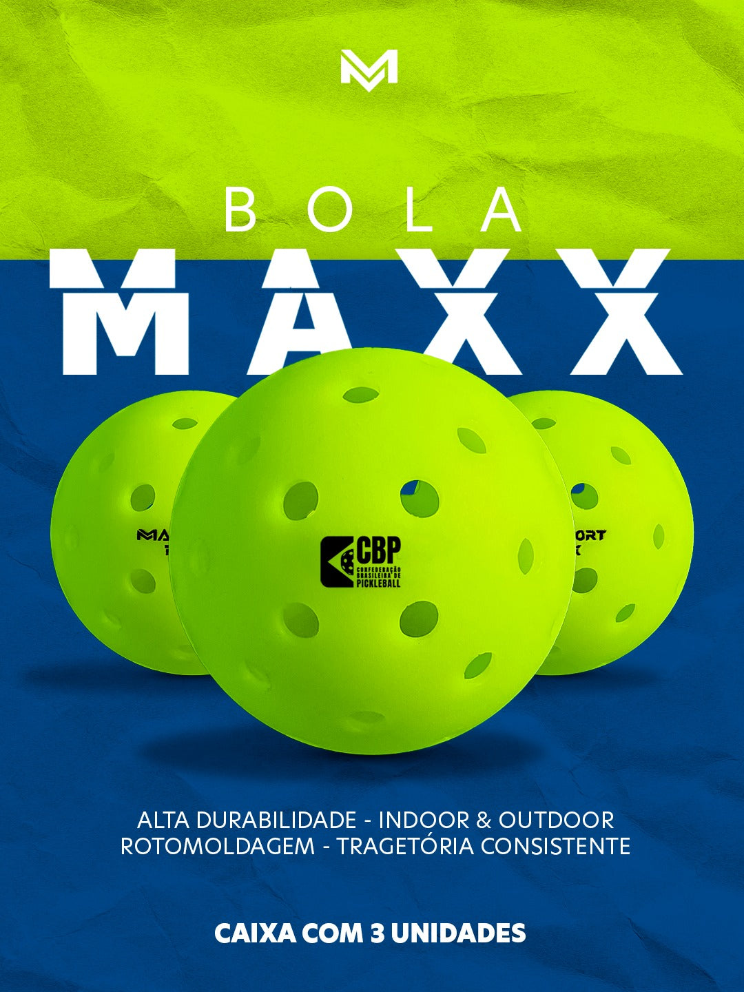 masa.*✿ Bola de Pickleball MASASPORT CBP - Caixa com 3 unidades – MASASPORTS