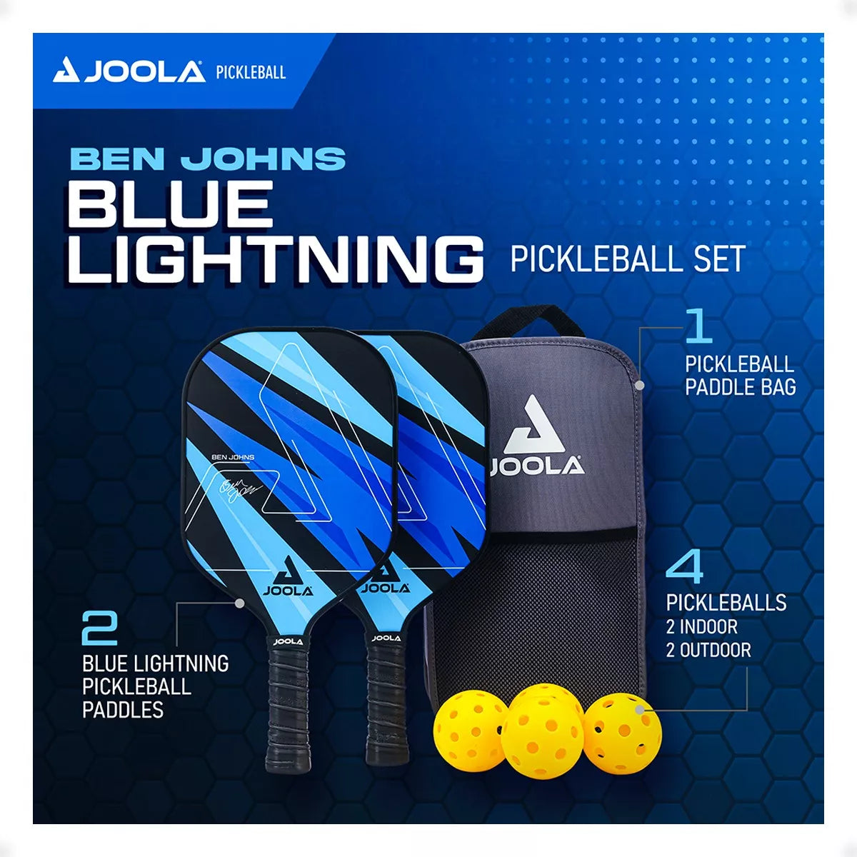 Kit de Pickleball JOOLA Ben Johns Blue Lightning (2 Raquetes, 4 Bolas E 1 Bolsa)