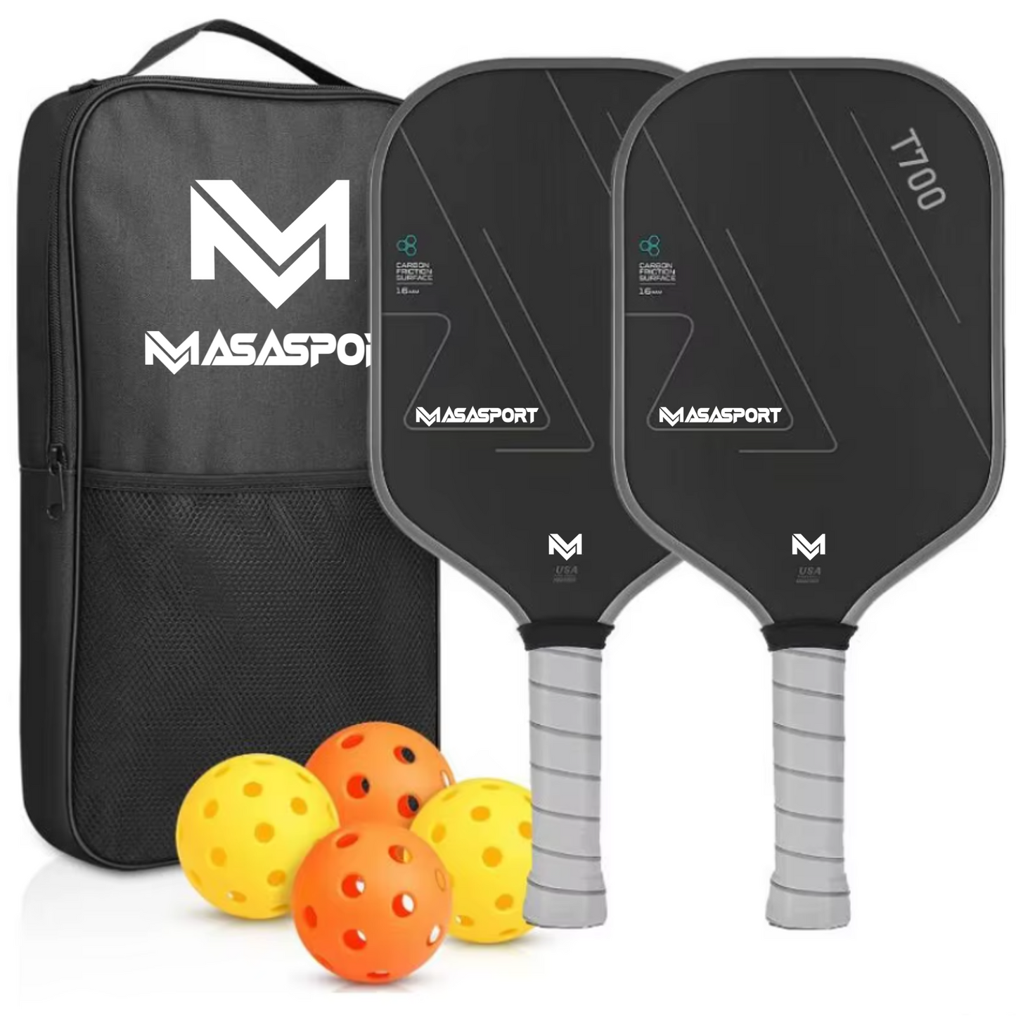 Kit de Pickleball MASASPORT - 2 raquetes, 4 bolas e 1 bolsa