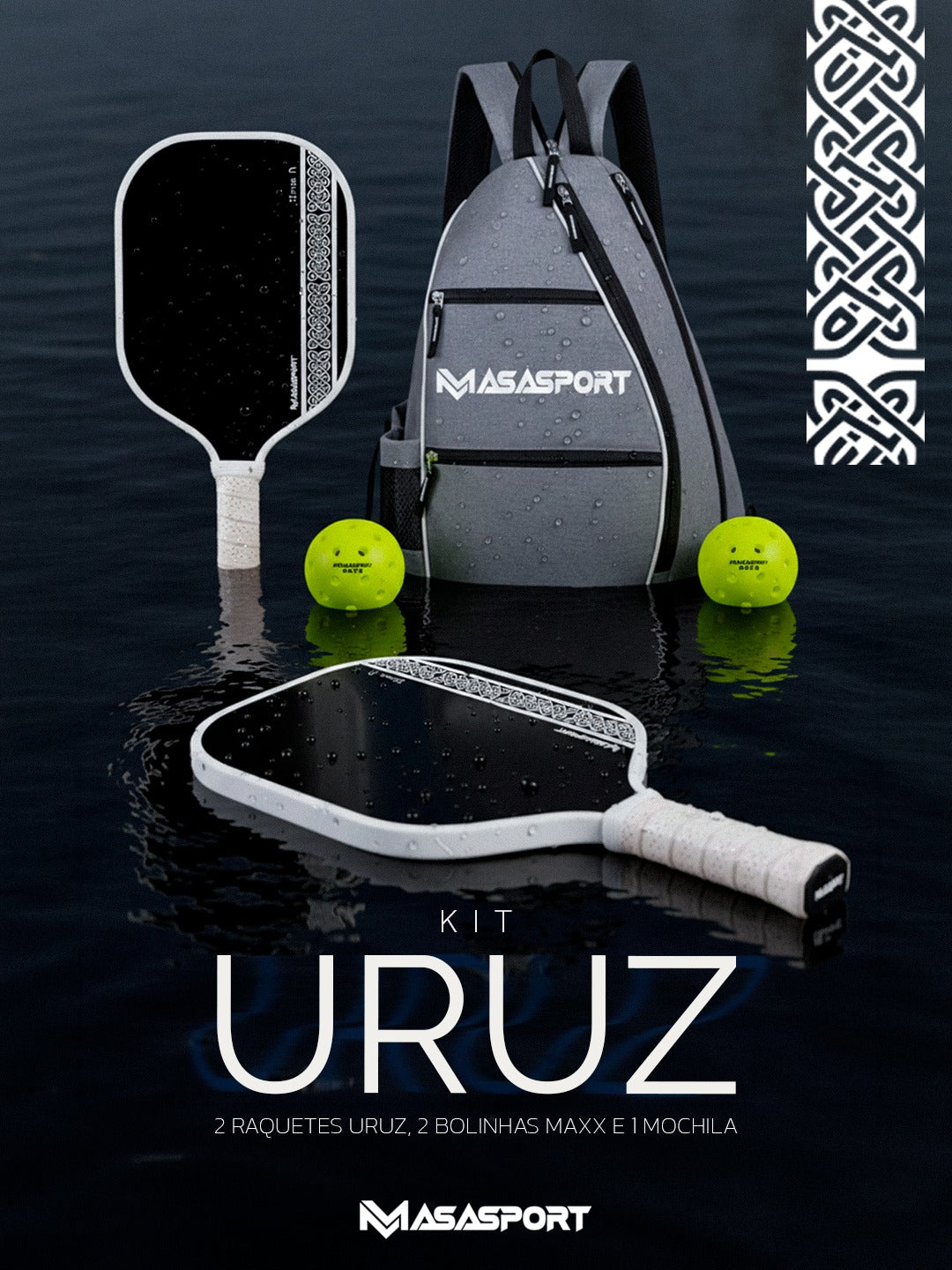 Kit Uruz - 2 Raquetes de fibra de carbono 16mm + 2 bolas MAXX - CBP + 1 mochila para transporte