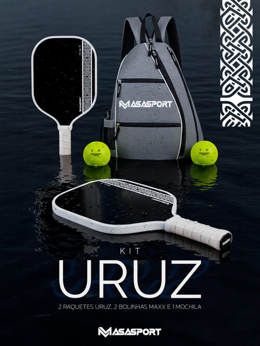 Kit Uruz - 2 Raquetes de fibra de carbono 16mm + 2 bolas MAXX - CBP + 1 mochila para transporte
